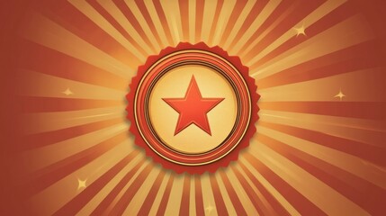 Vintage Red Star Seal with Sunburst Background
