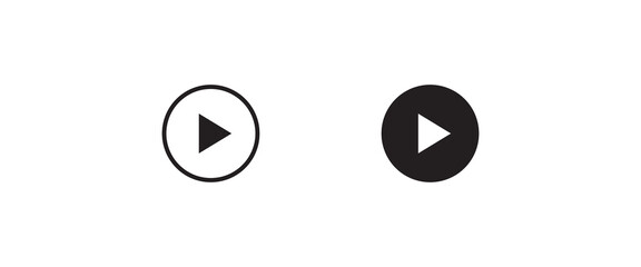 Play button vector icon. Video play line and flat icons set, editable stroke isolated on white, linear vector outline illustration, symbol logo design style