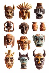 Collection of twelve tribal masks and vessels.