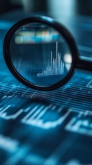 Fototapeta premium Data Analysis Under a Magnifying Glass: A close-up shot of a magnifying glass revealing a detailed chart or graph, highlighting the intricacies and importance of data analysis in modern business. 