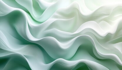 Obraz premium Soft and Serene Green Fabric Waves with Gentle Drapes and Flowing Texture for Elegant Backgrounds or Design Projects