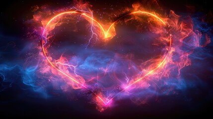 Fototapeta premium Bright neon illuminated pink color heart on dark wall background, Valentine's Day celebration. Concept of love, romance, nightlife