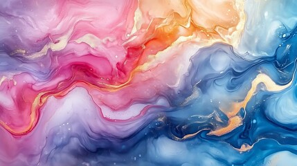 Abstract colorful alcohol ink blending into liquid marble-like patterns
