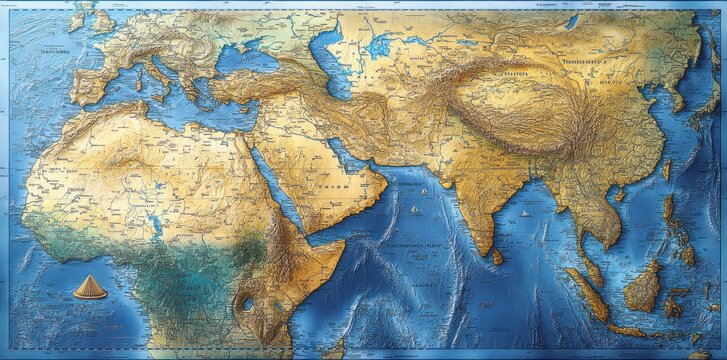 Detailed Topographical Map Of Eurasia And Surrounding Waters