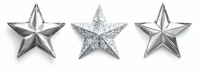 Obraz premium Three Distinct Crystal Stars Featuring Unique Designs, Perfect for Festive Decor or Elegant Displays, Captured in Brilliant White with Shiny Surfaces