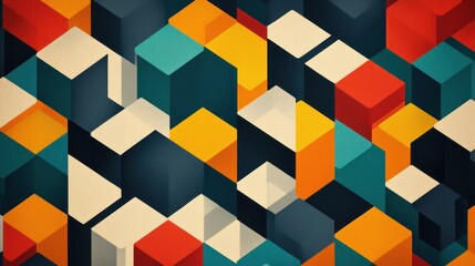 Abstract Geometric Cube Pattern: Vibrant Retro Color Blocks