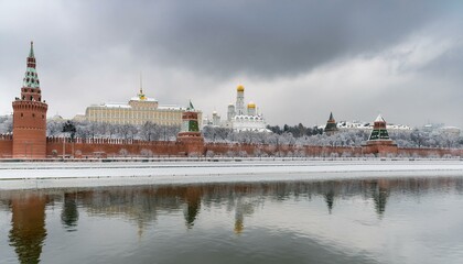 Obraz premium 눈 덮인 모스크바의 크렘린 성벽