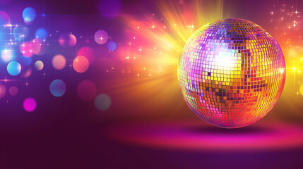 Obraz premium Colorful disco ball with vibrant light reflections and bokeh effects creating a lively party atmosphere