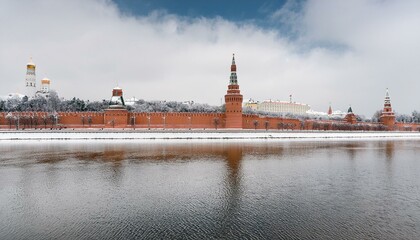 Fototapeta premium 눈 덮인 모스크바의 크렘린 성벽