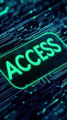 Access Granted: A glowing green "ACCESS" button embedded in a complex network of digital circuitry, symbolizing the unlocking of potential and the gateway to a new digital frontier. 