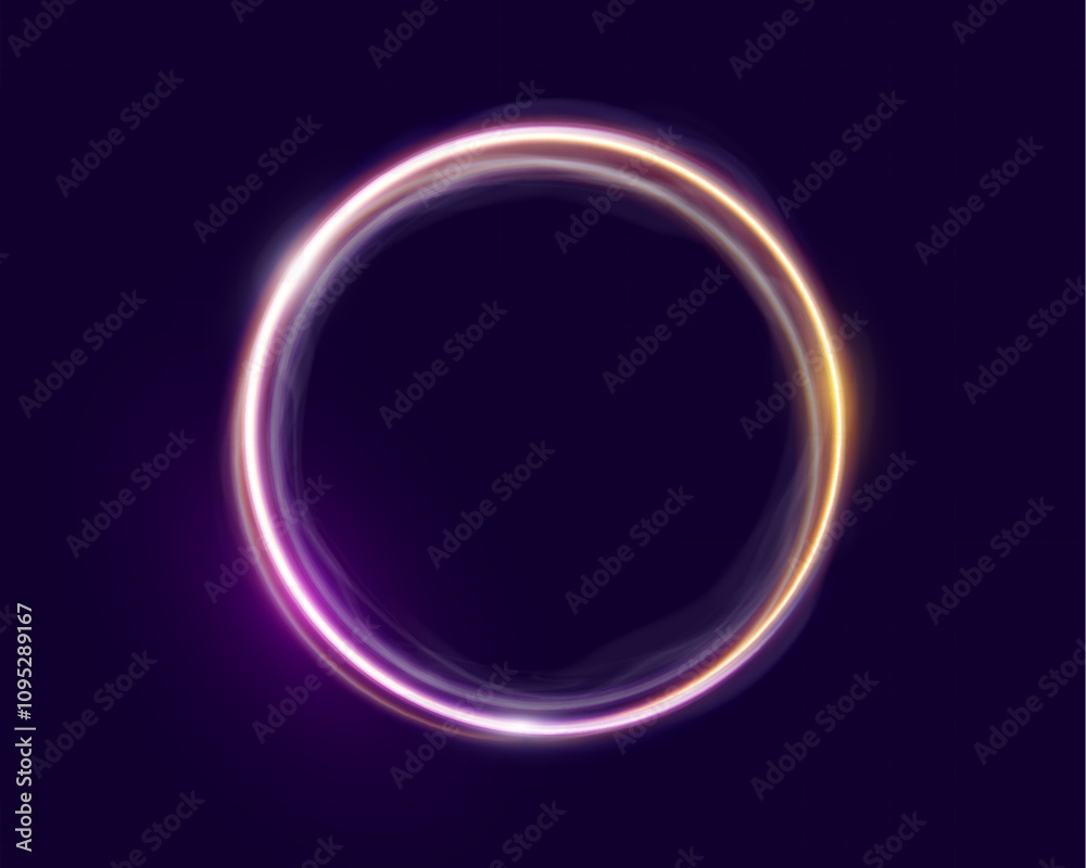 Aufkleber Glowing neon circle with vibrant gradient colors on a dark background, creating a futuristic and dynamic effect.
