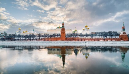 Obraz premium 눈 덮인 모스크바의 크렘린 성벽