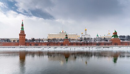 Fototapeta premium 눈 덮인 모스크바의 크렘린 성벽