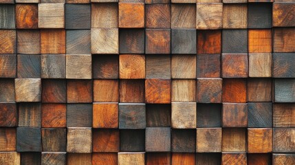 Texture Overview of Various Wooden Cubes Arranged in an Intricate Pattern for Background or Decorative Use in Design Projects