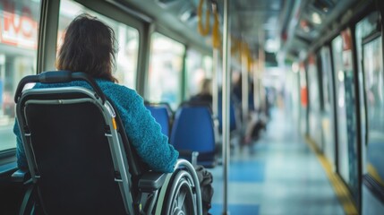 Public transportation accessibility for disabled individuals, Symbolizing mobility and inclusivity, photography style