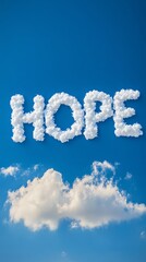 Naklejka premium Hope in the Clouds: A mesmerizing image of the word 