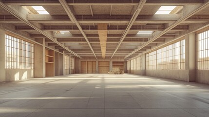 Urban Warehouse: Spacious 3D Render with High Ceilings for Industrial Planning
