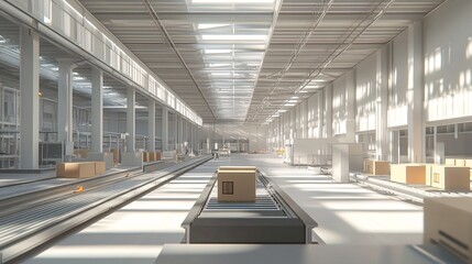Obraz premium Efficient Inventory Management System in Organized Warehouse Setting with Conveyor Belts and Labeled Boxes
