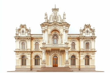 Fototapeta premium Ornate palace facade, grand architecture, isolated.