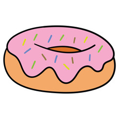Hand drawn cartoon donut on white background.
