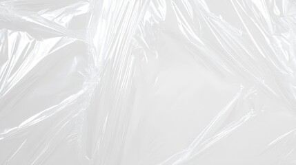Obraz premium Overhead View of Crinkled Plastic Wrap Abstract Texture, White Background, Minimalist Concept plastic wrap, texture, abstract