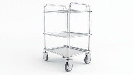 Stainless steel utility cart with three shelves on casters for industrial and home use