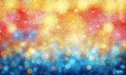 Obraz premium Vibrant Fireworks Display Against Dark Blue Sky 