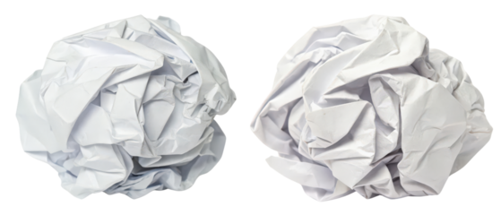 Crumpled sheets of white paper in ball shapes