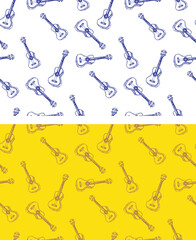 Pattern with Ukulele. 100% hand drawn vector image.