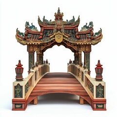 Fototapeta premium Ornate Asian-style bridge, intricately carved wood.