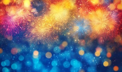 Fototapeta premium Vibrant Fireworks Display Against Dark Blue Sky 