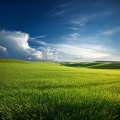 Fototapeta premium Green Field Beautiful Mount Sky and River Background AI Image