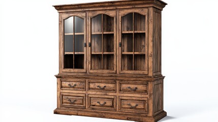 Elegant wooden cabinet with glass doors and drawers for stylish home storage