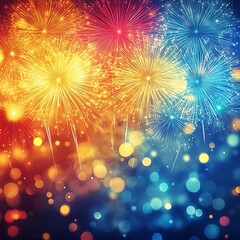 Obraz premium Vibrant Fireworks Display Against Dark Blue Sky 