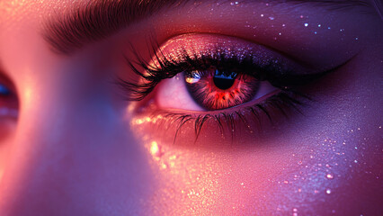 Close-Up of a Beautiful Eye with Glittering Makeup