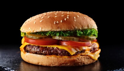 Cheeseburger on black background