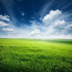 Obraz premium Green Field Beautiful Mount Sky and River Background AI Image