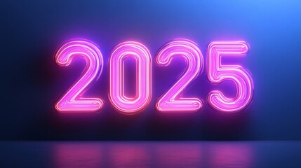 3D Text Logo, "2025", Neon Color,  celebrat for 2025 new year. 