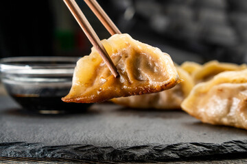 Dumplings with meat. Chinese dumplings are a traditional dish for Chinese New Year. Food concept. Chinese food.