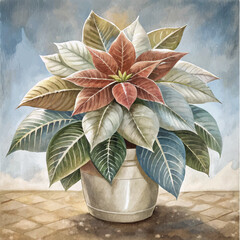 Obraz premium Modern poinsettia plant illustration in a stylish ceramic pot