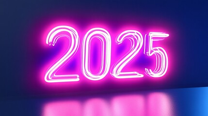 3D Text Logo, "2025", Neon Color,  celebrat for 2025 new year. 