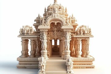 Intricate sandstone temple, ornate carvings, grand staircase.