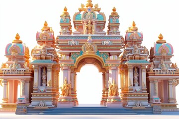 Obraz premium Ornate, colorful temple archway, detailed statues.