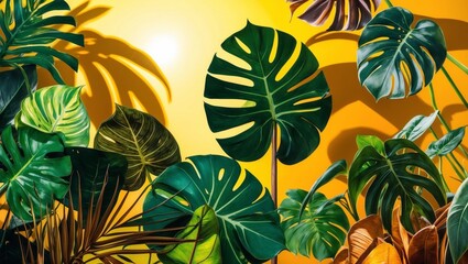 Tropical Leaves on a Bright Background
