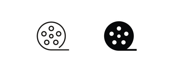 Film reel, Video icon. film strip line and flat icons set, editable stroke isolated on white, linear vector outline illustration, symbol logo design style