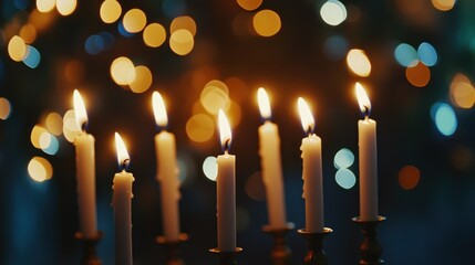 Burning Candles with Blurry Bokeh Lights in the Background