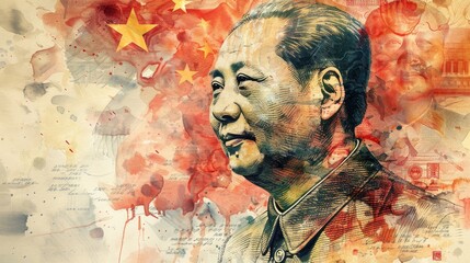 Fototapeta premium Exploring economic themes through artistic representation of historical figures in China
