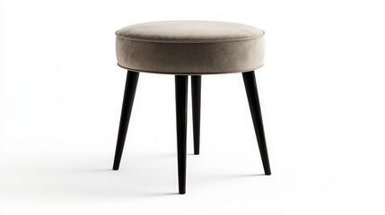 Modern minimalist round stool with black legs on white background