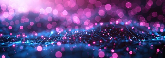 Abstract Digital Network with Pink and Blue Bokeh