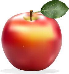 Red apple with green leaf. Graphic illustration